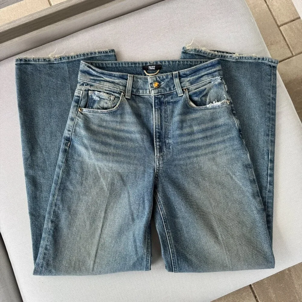 NWT Paige Sasha Wide-Leg Jeans Jewel Button Chance Distressed 28 - Picture 3 of 10